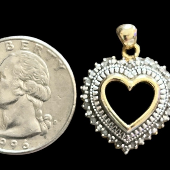 Vintage FAS 925 Sterling Silver Vermeil Diamond Open Heart Pendant - Picture 2 of 5